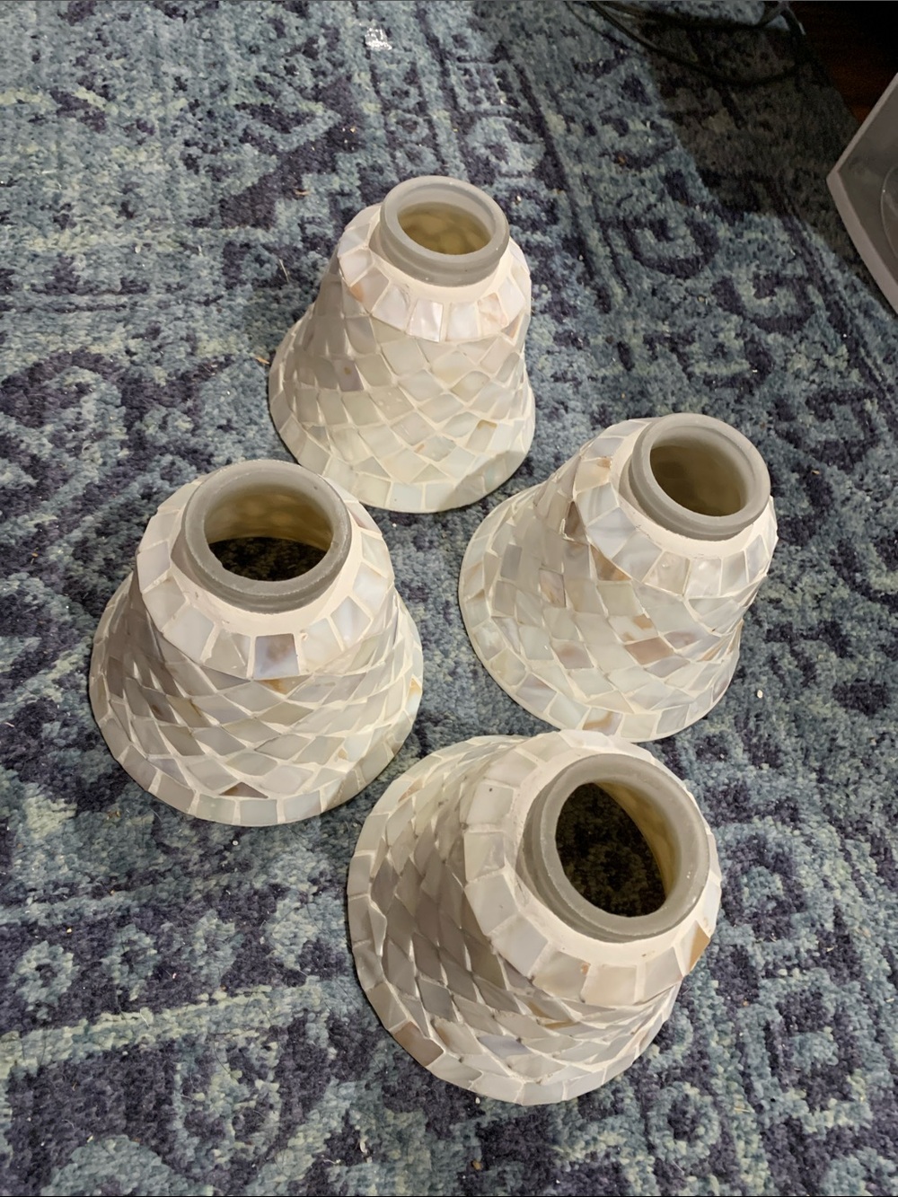 Set of 4 mother of pearl shell mosaic on glass lampshades 5.5” for ceiling fan